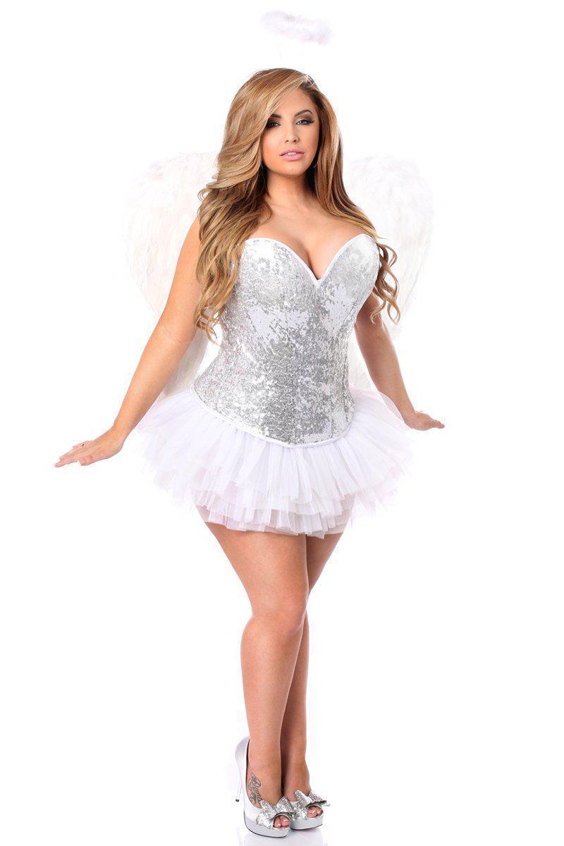  Top Drawer Plus Size 4 PC Silver Sequin Angel Corset Costume