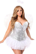  Top Drawer Plus Size 4 PC Silver Sequin Angel Corset Costume